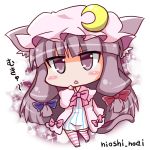  1girl animal_ears artist_name bow cat_ears cat_tail chibi hair_bow hair_ornament hair_ribbon kemonomimi_mode long_hair noai_nioshi panties patchouli_knowledge purple_hair ribbon solo sparkle striped striped_panties sunken_cheeks tagme tail thigh-highs touhou translation_request triangle_mouth underwear violet_eyes 