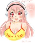  1girl blush breasts cleavage headphones highres large_breasts long_hair looking_at_viewer nitroplus open_mouth pink_hair red_eyes smile solo super_sonico 