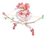  1girl arrow bow bow_(weapon) bubble_skirt choker flat_chest gloves hair_bow kaname_madoka kneehighs long_hair magical_girl mahou_shoujo_madoka_magica pink_eyes pink_hair saji_(mei-low) solo soul_gem twintails weapon white_gloves white_legwear 