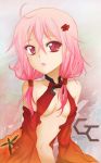  1girl bare_shoulders breasts center_opening cleavage detached_sleeves elbow_gloves gloves guilty_crown hair_ornament hairclip highres long_hair looking_at_viewer navel open_mouth pink_hair red_eyes solo torakun14 twintails yuzuriha_inori 