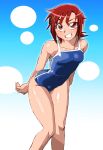  1girl competition_school_swimsuit grin hino_akane one-piece_swimsuit onnaski precure red_eyes redhead school_swimsuit short_hair smile smile_precure! swimsuit 