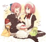  ^_^ apron blue_eyes blush closed_eyes confetti eating feeding fork hair_ribbon hisui japanese_clothes kannuki_hisui kimono kohaku maid maid_headdress obi open_mouth presenting redhead ribbon sash smile strawberry_shortcake tsukihime 