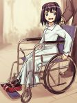  1girl 774_(nanashi) amputee black_hair commentary_request double_amputee hairband open_mouth original prosthesis prosthetic_leg sitting solo_focus tagme wheelchair 