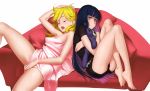  :| aconitea blonde_hair breasts cleavage couch highres multicolored_hair open_mouth panty_&amp;_stocking_with_garterbelt panty_(psg) sleeping stocking_(psg) 