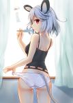  1girl animal_ears ass blush breasts grey_hair looking_at_viewer looking_back mouse_ears mouse_tail nazrin nunucco panties popsicle red_eyes short_hair solo tail touhou underwear white_panties wind_chime 