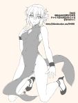  1girl alternate_costume bare_legs blush breasts china_dress chinese_clothes cleavage_cutout high_heels looking_at_viewer mizuhashi_parsee monochrome no_panties ootsuki_wataru pointy_ears short_hair solo touhou translation_request 