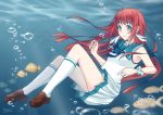  1girl blue_eyes brown_hair haiyun long_hair mukaido_manaka nagi_no_asukara sailor_dress school_uniform serafuku underwater 