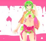 1girl bodypaint breasts glasses green_eyes green_hair gumi looking_at_viewer navel sakakidani short_hair smile solo swimsuit vocaloid 