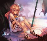  1girl doomfest highres long_hair midriff pink_hair red_eyes sitting solo tagme 