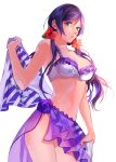  1girl breasts flower green_eyes hair_flower hair_ornament long_hair love_live!_school_idol_project purple_hair solo swimsuit toujou_nozomi twintails 