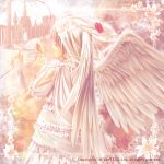  1girl angel angel_wings brown_hair closed_eyes clouds dress flower long_hair original redhead sky smile solo tagme veil wings zuppon 