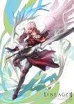  highres jj_(yadz01) lineage lineage_2 pointy_ears red_eyes sword weapon white_hair wings 