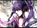  bad_id blue_eyes headphones kamui_gakupo long_hair male megurine_luka nail_polish pink_hair ponytail purple_hair tears vocaloid 