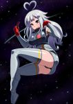  boots breasts gloves grey_hair heart heart_ahoge large_breasts original panties pantyshot satsuki_imonet skin_tight solo space thigh-highs thigh_boots thighhighs underwear 