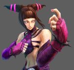  breasts capcom crop_top elbow_gloves fighting_stance gloves han_juri lowres midriff nail_polish official_art pink_eyes smile solo street_fighter street_fighter_iv 