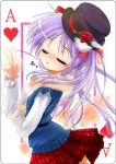  blue_eyes card card_(medium) hair_ribbon hat hiiragi_kagami lucky_star playing_card pooru porurin_(do-desho) purple_hair ribbon 