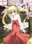  blonde_hair blue_eyes japanese_clothes miko twintails 