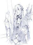  doll_joints dress hairband hands long_hair monochrome rousetsu rozen_maiden suigintou wings 