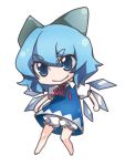  barefoot bloomers blue_eyes blue_hair bow chibi cirno clenched_hands hair_bow lowres neck_ribbon ribbon ringed_eyes short_hair tima touhou wings 