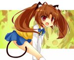  brown_hair cat_ears fang melty_blood red_eyes school_uniform shuna_(artist) tail tsukihime twintails yumizuka_satsuki 