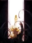  alphonse_elric bandage blonde_hair edward_elric fullmetal_alchemist gate hands long_hair nude ponytail prosthesis yellow_eyes yuumei 