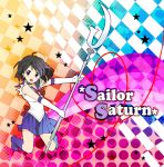  bishoujo_senshi_sailor_moon black_hair character_name derivative_work earrings glaive gloves k-on! magical_girl parody purple_eyes sailor_saturn short_hair silence_glaive solo style_parody sugawara_(easy) tomoe_hotaru violet_eyes wallpaper 