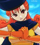  bad_id cape dragon_quest dragon_quest_iv earrings gloves hat jewelry lowres red_eyes red_hair redhead ri-ko sky 
