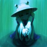  eyes hands hat ishikkoro leg_hug light looking_at_viewer moriya_suwako rain sitting spotlight touhou 