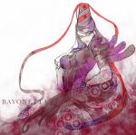  bayonetta bayonetta_(character) black_hair glasses hair_bun kaeru@nanami long_hair mole red_ribbon ribbon very_long_hair 