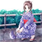  brown_hair japanese_clothes kimono ribbon sandals 