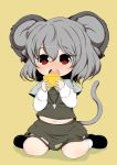  belly cheese eating grey_hair jewelry louise-louis-lucille mouse_ears mouse_tail nazrin pendant plump red_eyes short_hair tail touhou 