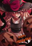  braid halloween hat highres jack-o'-lantern jack-o-lantern kirisame_marisa long_hair pumpkin sumisuzu touhou witch_hat yellow_eyes 