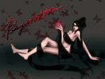  barefoot bayonetta bayonetta_(character) black_hair blue_eyes butterfly glasses long_hair navel torakira very_long_hair 