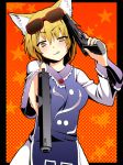  :q animal_ears blonde_hair fox_ears gun hands saki_chisuzu sakichi_suzu solo sunglasses tongue touhou weapon yakumo_ran yellow_eyes 