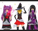  alternate_costume back blonde_hair contemporary detached_sleeves elbow_gloves gloves hat houraisan_kaguya kirisame_marisa letterboxed long_hair patchouli_knowledge purple_eyes purple_hair thigh-highs thighhighs touhou twintails very_long_hair violet_eyes witch_hat 