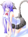  animal_ears bare_shoulders blue_eyes blue_hair cat_ears cat_tail fish long_hair mouth_hold shirotsuki_kouta tail thigh-highs thighhighs 