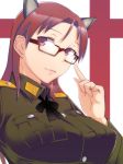  brown_eyes brown_hair em glasses minna-dietlinde_wilcke solo strike_witches 