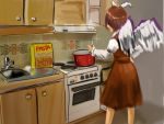  hand_on_hip hat japanese_bird_cooking_spaghetti kitchen meme mystia_lorelei parody pasta pot touhou wings 