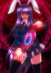  bunny_ears danmaku juri_(shiningred) jyuri_(artist) magic_circle necktie open_mouth purple_hair rabbit_ears red_eyes reisen_udongein_inaba skirt solo thigh-highs thighhighs touhou 