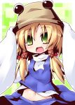  green_eyes hat midriff moriya_suwako navel reku short_hair solo touhou 