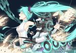  1girl breasts cleavage green_hair hair_ornament hatsune_miku long_hair mecha_musume miku_append navel open_mouth outstretched_arms pc9527 solo spread_arms tagme twintails vocaloid vocaloid_append wind 