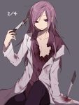  blood hijiri_(resetter) long_hair original purple_hair solo torn_clothes violet_eyes weapon 