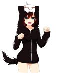  1girl grey_eyes highres hoodie naked_hoodie redhead ruby_rose rwby shikniful short_hair solo tail 