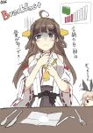  2girls ahoge blush brown_hair chibi cocaine detached_sleeves drinking_straw drum_(container) fork gauge kantai_collection knife kongou_(kantai_collection) long_hair multiple_girls nanahara_fuyuki nontraditional_miko shimakaze_(kantai_collection) spoon translation_request 