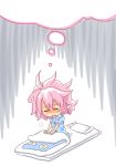  1girl alternate_costume awake chibi closed_eyes futon highres kuroshiroduet messy_hair mystia_lorelei pajamas pillow pink_eyes pink_hair short_hair sighing touhou 