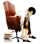  1boy black_hair book chair levi_(shingeki_no_kyojin) par. shingeki_no_kyojin shoes short_hair sitting 