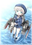  1girl beret blonde_hair blue_eyes cannon clothes_writing from_above gun hat kantai_collection looking_up ocean open_mouth red-50869 sailor_collar sailor_dress sailor_hat short_hair solo torpedo turret water weapon z1_leberecht_maass_(kantai_collection) 