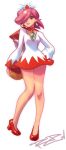  1girl bare_legs basketball choker earrings final_fantasy gem hair_over_one_eye hood_down jewelry lips long_legs super_mario_bros. mario_basketball_3on3 pigeon-toed pink_hair pumps red_shoes robert_porter shoes short_hair small_breasts smile solo standing tiara white_mage 