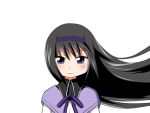  1girl akemi_homura animated animated_png black_hair blush bust hairband hipporit long_hair looking_at_viewer magical_girl mahou_shoujo_madoka_magica portrait simple_background smile solo ugoira violet_eyes white_background wind 