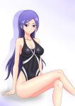  1girl aono_miki competition_swimsuit fresh_precure! long_hair northman one-piece_swimsuit precure purple_hair sitting swimsuit violet_eyes 